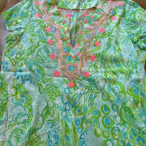 Lilly Pulitzer Cotton Embroidered Under the Sea Short Sleeve Blouse Size L